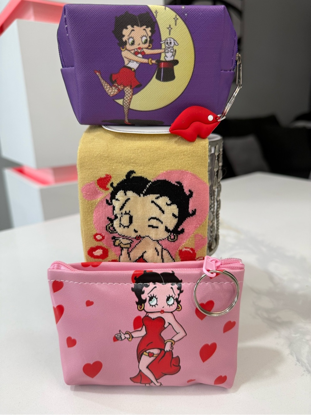 Betty Boop Mini Pouch Set – Purple, Yellow, Pink
